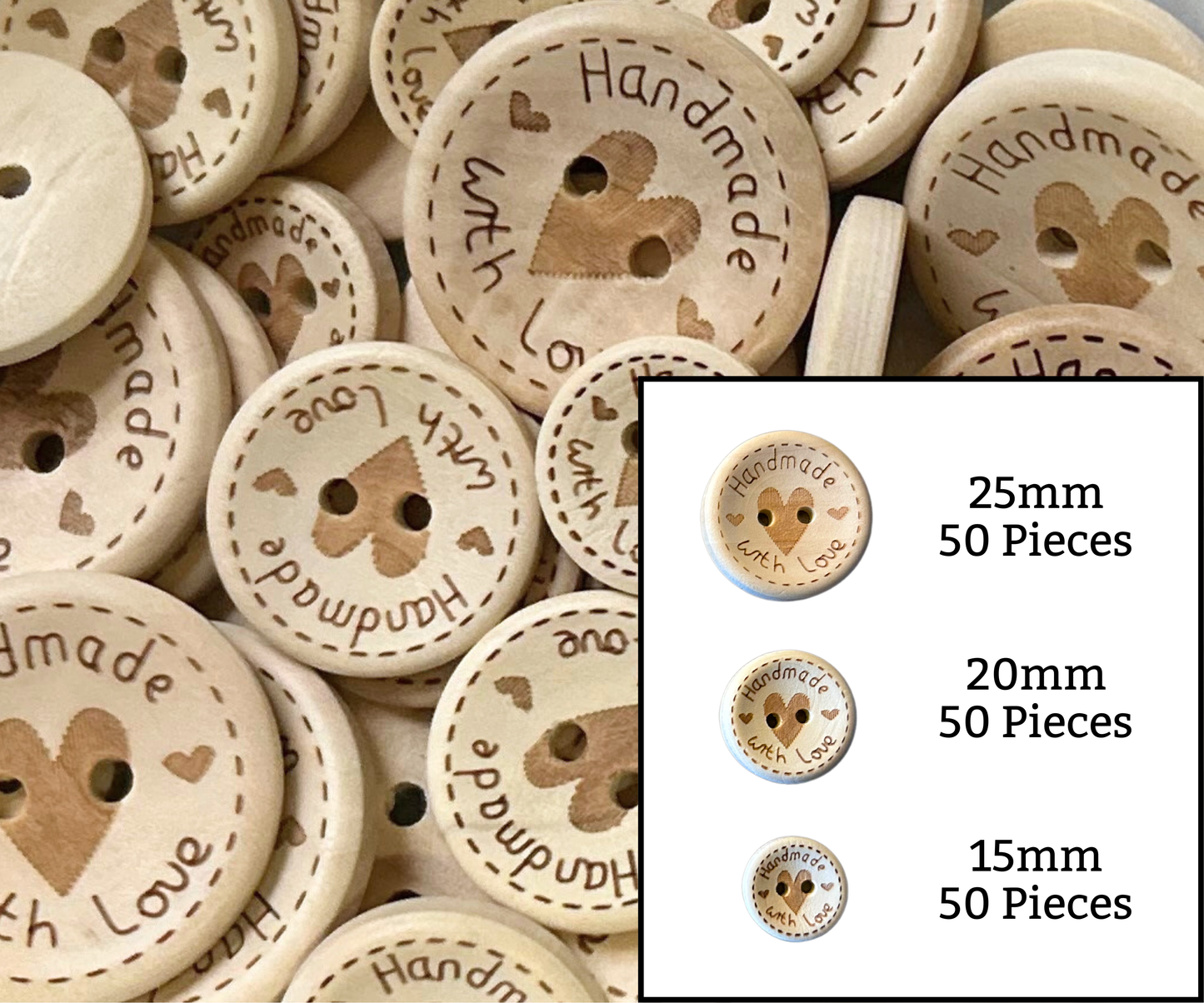 Handmade with Love Heart - 15mm/20mm/25mm