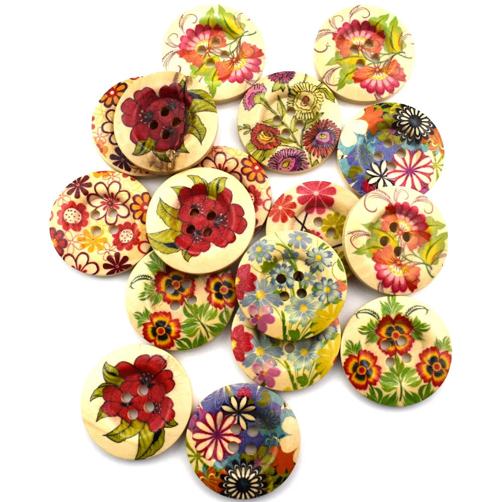 Flower Printed 4 Hole Mix - 30mm / 20 pieces