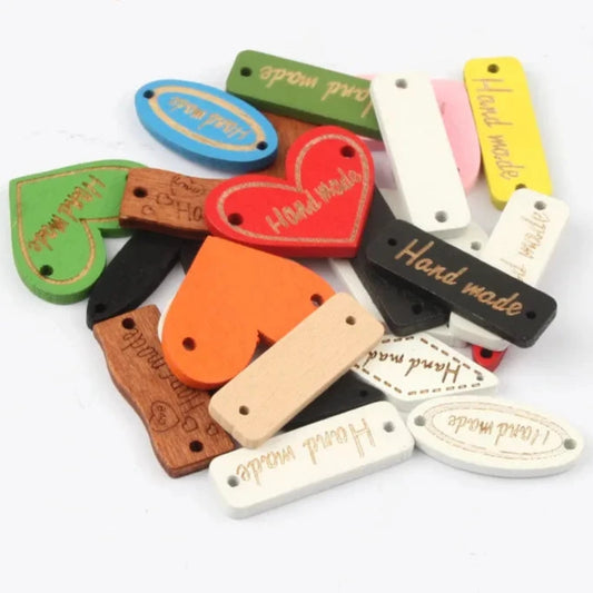 'Hand made' Colorful Wooden Tag Mixes - 26-30mm long / 50 pieces