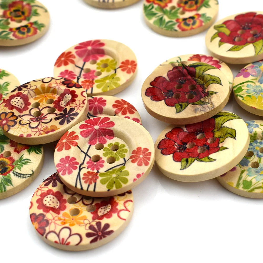 Flower Printed 4 Hole Mix - 30mm / 20 pieces