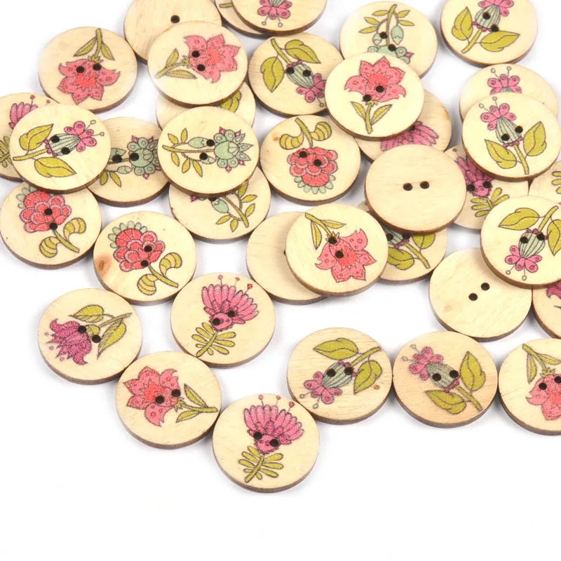 Printed Flower Buttons - 25mm / 50 pieces