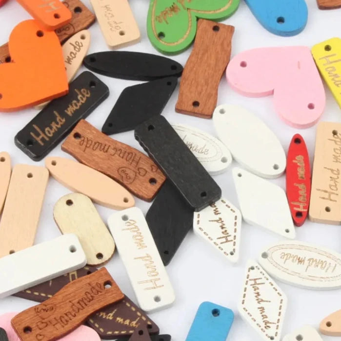 'Hand made' Colorful Wooden Tag Mixes - 26-30mm long / 50 pieces