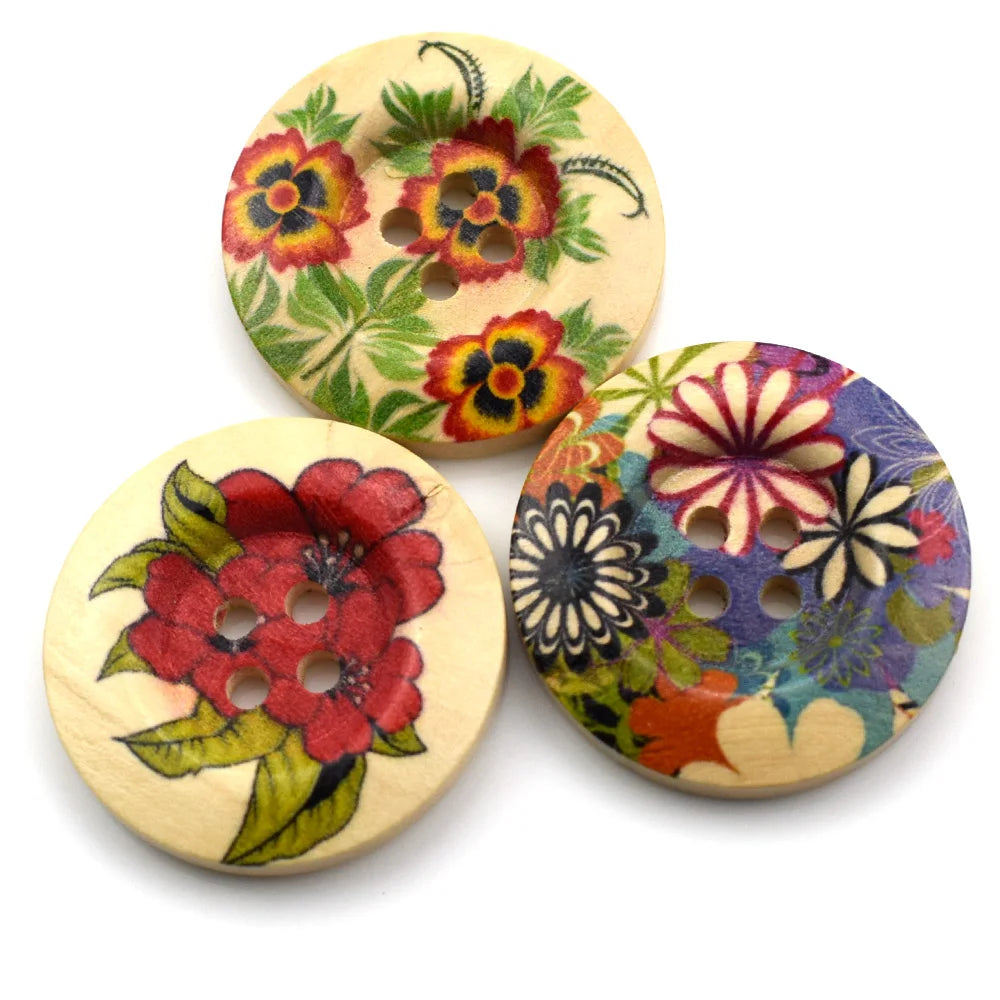 Flower Printed 4 Hole Mix - 30mm / 20 pieces