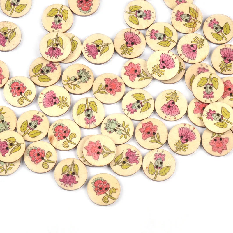 Printed Flower Buttons - 25mm / 50 pieces