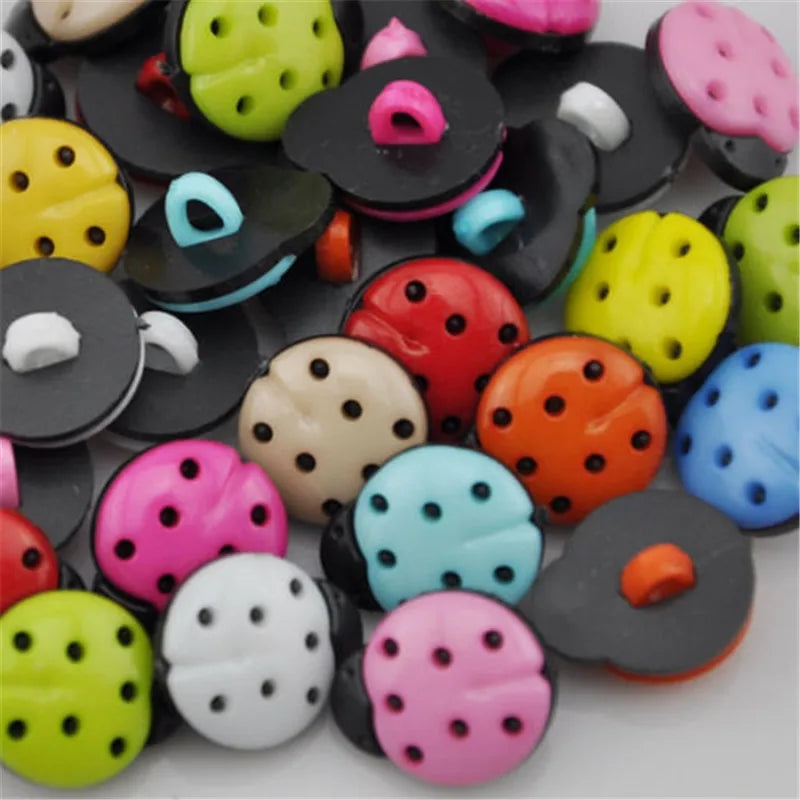 Adorable Plastic Ladybug Buttons - 13x15mm / 50 pieces