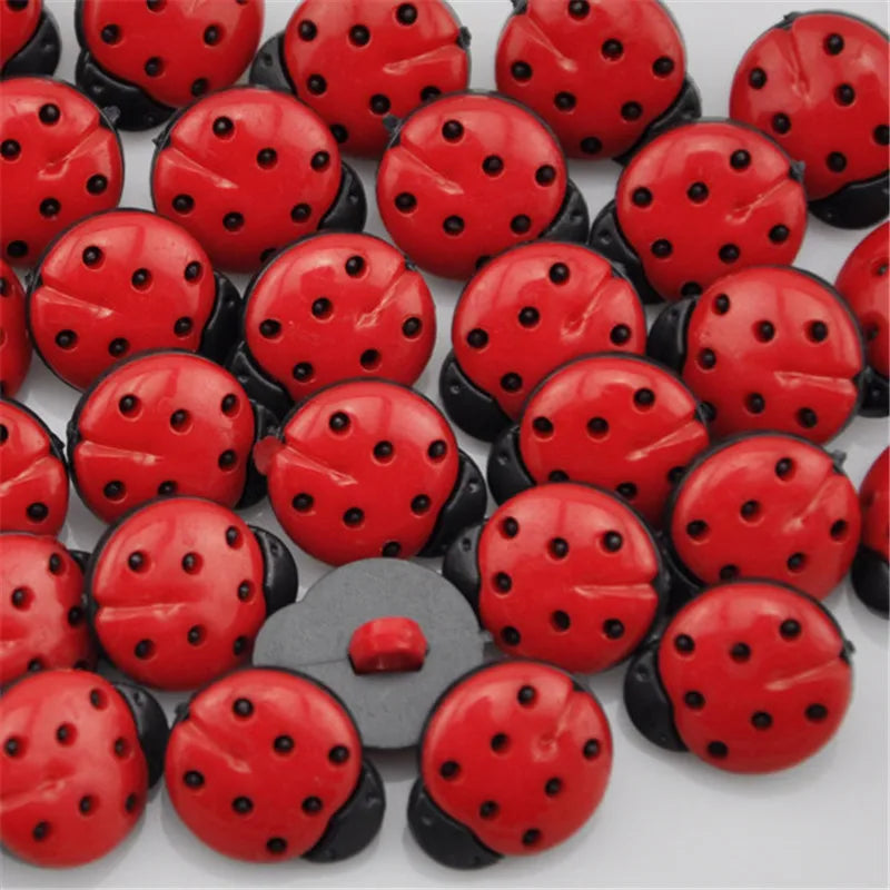 Adorable Plastic Ladybug Buttons - 13x15mm / 50 pieces