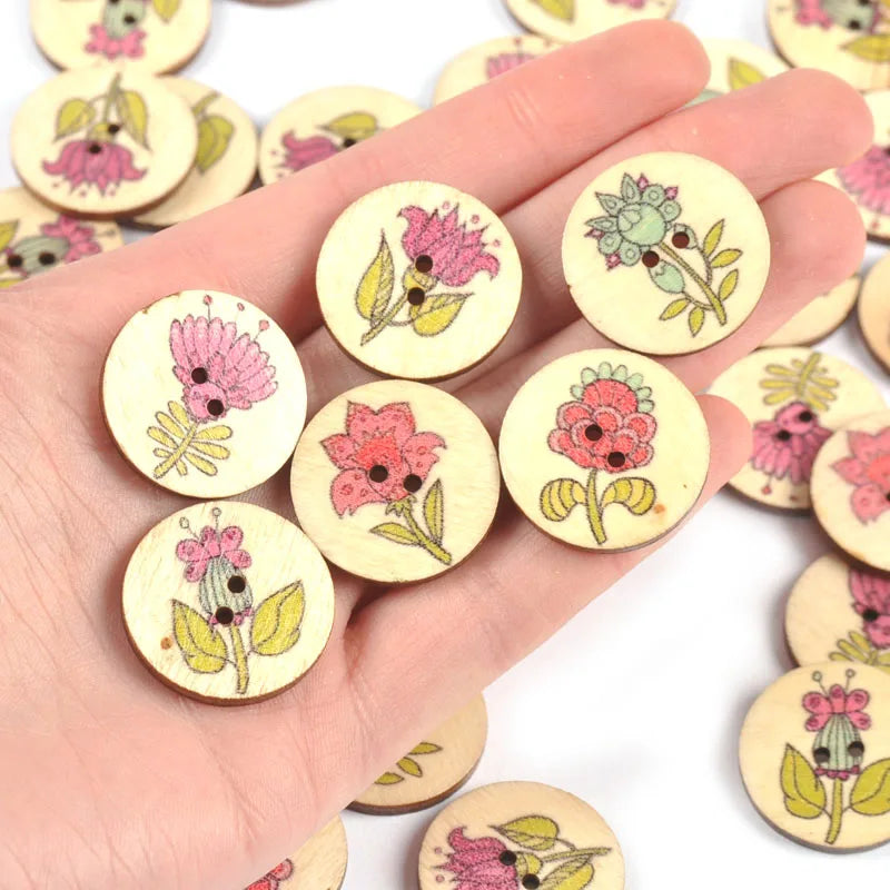 Printed Flower Buttons - 25mm / 50 pieces