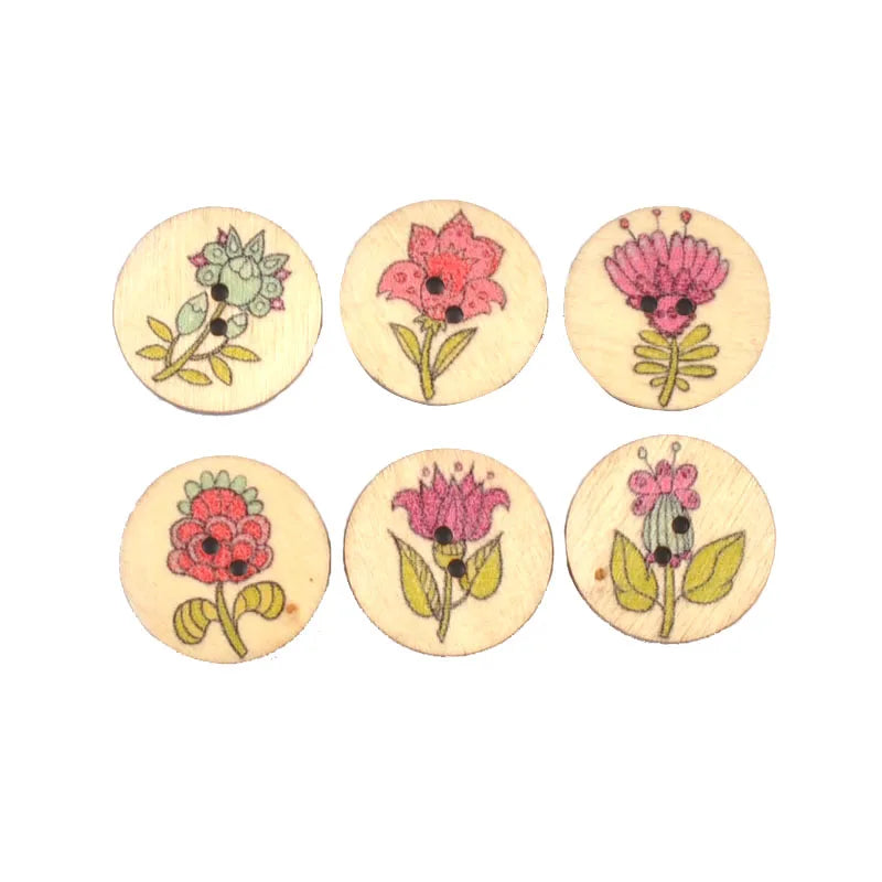 Printed Flower Buttons - 25mm / 50 pieces