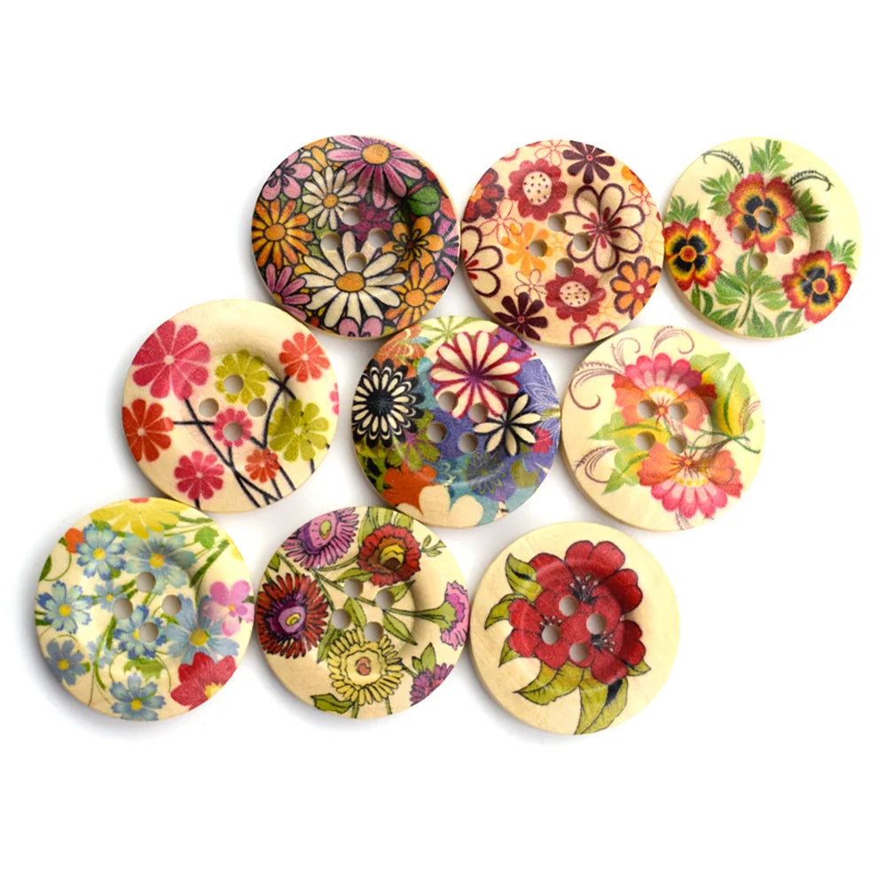 Flower Printed 4 Hole Mix - 30mm / 20 pieces