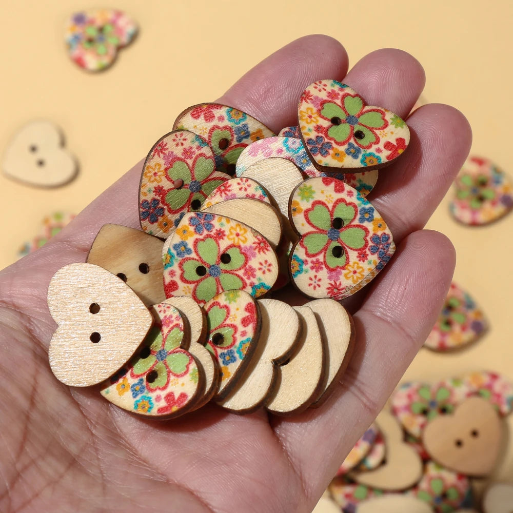 Vintage Heart-Shaped Buttons - 25mm / 50 pieces