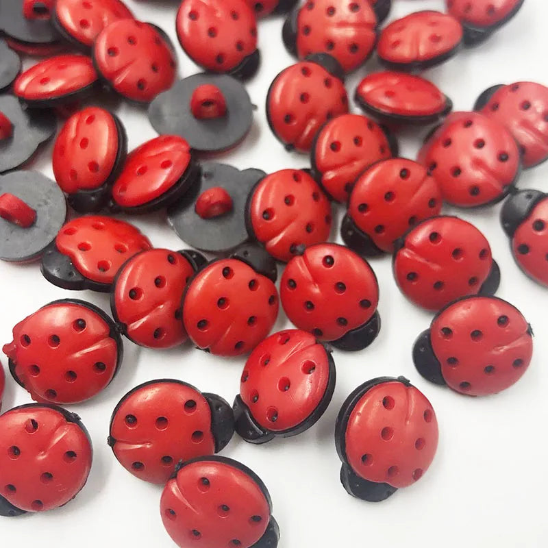 Adorable Plastic Ladybug Buttons - 13x15mm / 50 pieces