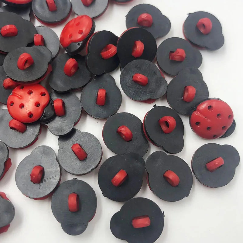 Adorable Plastic Ladybug Buttons - 13x15mm / 50 pieces