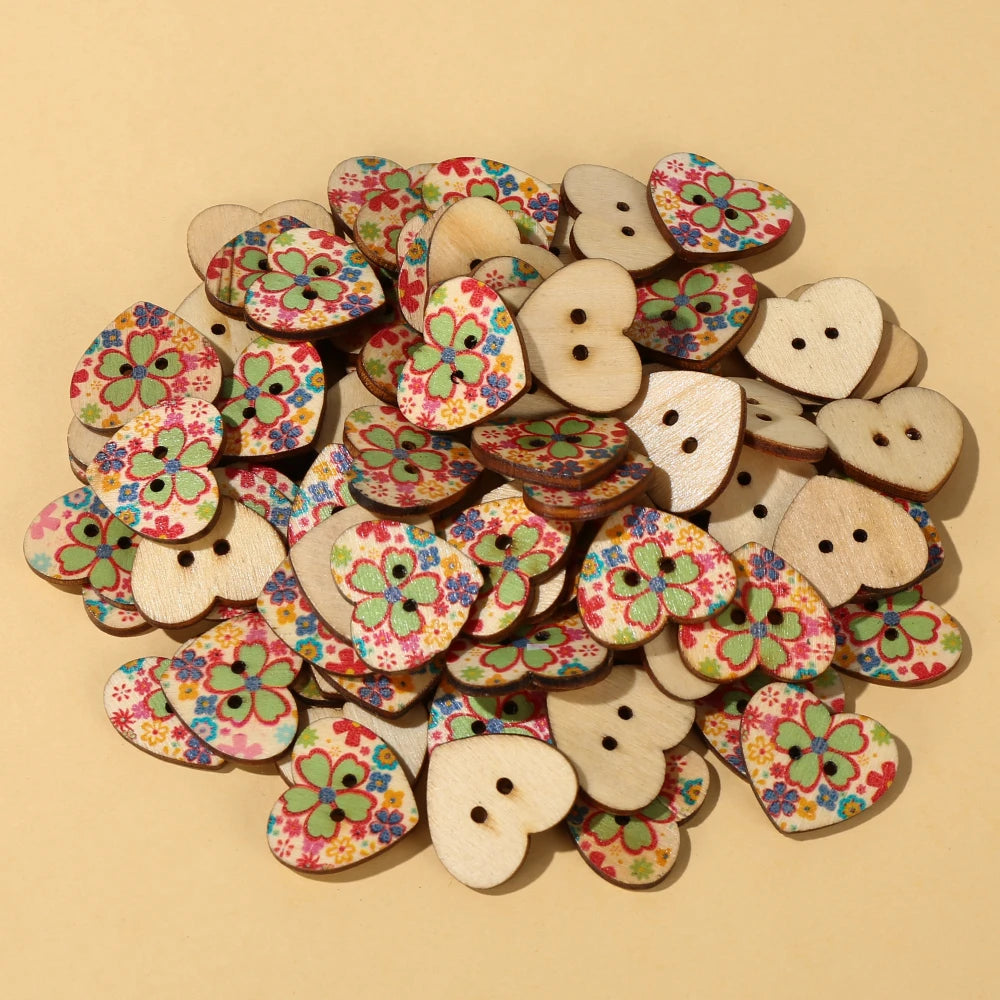 Vintage Heart-Shaped Buttons - 25mm / 50 pieces