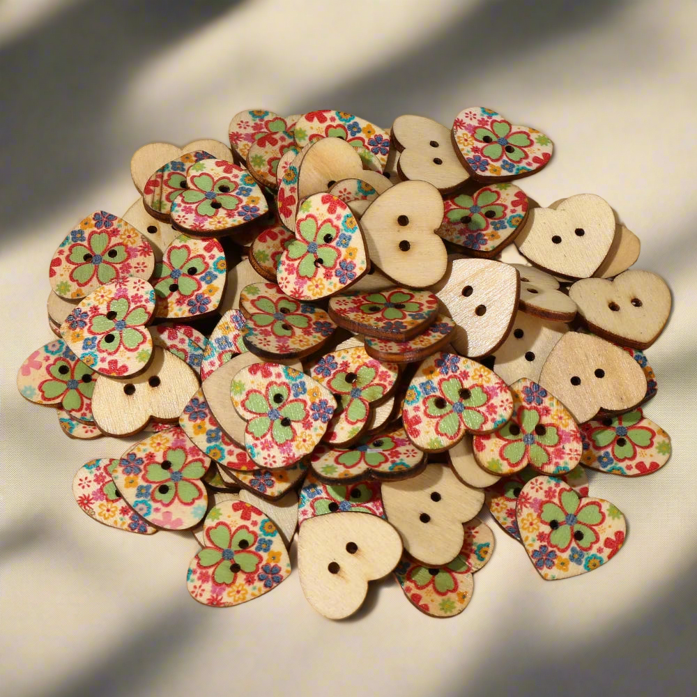 Vintage Heart-Shaped Buttons - 25mm / 50 pieces